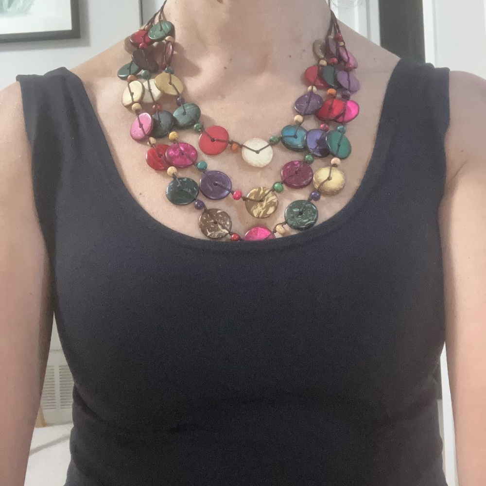 Colorful Necklace Hand Crafted of Coconut Shell Beads, "Easy Living"